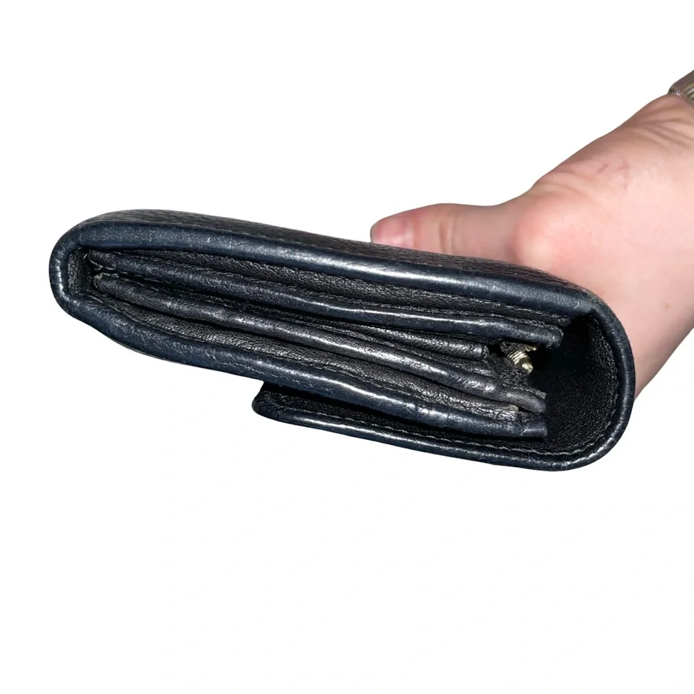 Bally black leather long wallet signature red and off-white stripe. 4x8